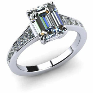 2.50Ct White Emerald Cut Stone Engagement Wedding Ring In Solid 14K White Gold - Picture 1 of 6