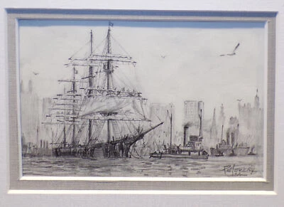 Pete Peterson Roanoke Downeaster Original Pencil/Graphite Drawing Custom Framed - Image 1 of 4