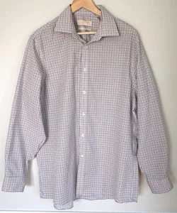 MICHAEL KORS Mens White Gray Pink Striped Check Button Dress Shirt Sz 16.5 34/35 - Picture 1 of 4