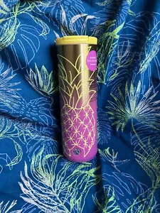 Starbucks Hawaii Exclusive Pineapple 16oz Tmblr Thermos Yellow Pink Gold NWT - Picture 1 of 1