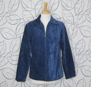 Susan Graver Blue Floral Tapestry Textured Zip Front Jacket Women's size S New! - Picture 1 of 10