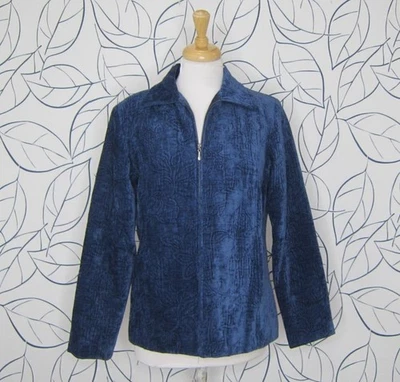 Susan Graver Blue Floral Tapestry Textured Zip Front Jacket Women's size S New! - Image 1 of 4