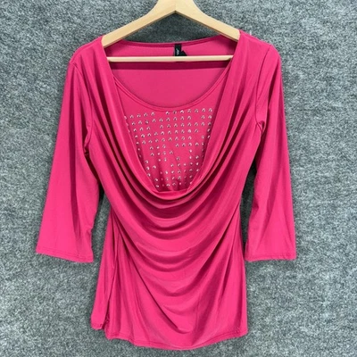 Blusa Jason Maxwell Feminina M Média Rosa Strass Manga 3/4 Gola Redonda Casual - Imagem 1 de 4
