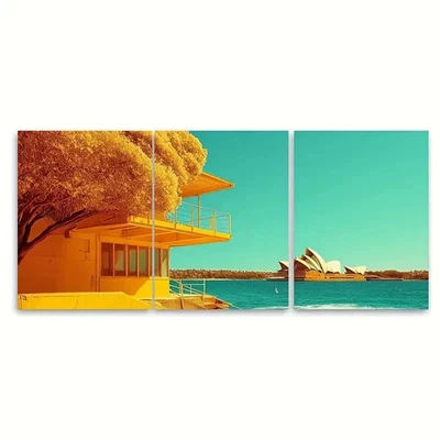3pcs Yellow building & Sydney Opera House AUS Wall Art Canvas Framed 50x70cm - Image 1 of 2
