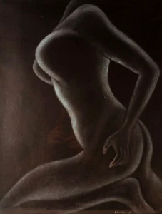 1975 FEMALE NUDE KNEELING PROFILE JO ANN AUDREY SIGNED ORIGINAL GOUACHE on PAPER - Picture 1 of 9