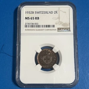 1932 B Switzerland 2 Rappen NGC MS65 RB - Picture 1 of 4