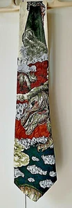 ENIGMA Silk Neck Tie Hand Made with Dinosaurs Volcano Jurassic Vintage - Picture 1 of 6