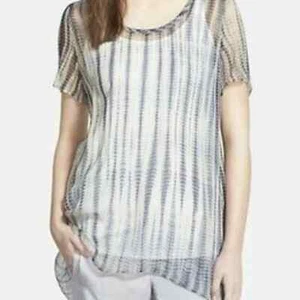 Túnica Top Eileen Fisher Shibori Transparente Grafito 100 % Seda Mangas Cortas Talla XXS - Imagen 1 de 4