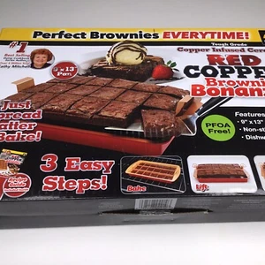 Red Copper Brownie Bonanza Pan 9" X 13" Copper Infused Non Stick 4PC PFOA Free - Picture 1 of 6
