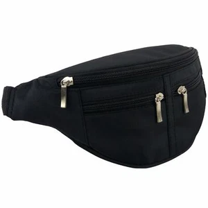 Black Bum Bag 4 zips Microfibre Unisex Fanny Pack Mens Ladies - Picture 1 of 3