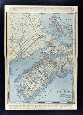 c1899 Cram Railroad Map West Nova Scotia Halifax New Brunswick Fundy Bay Canada - Image 1 of 4