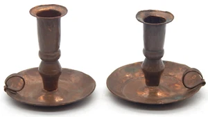 Vintage Set of (2) Hammered Copper Candle Holders Arts and Crafts - Picture 1 of 3