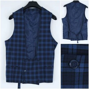 Mens Waistcoat Medium Size US 40 Vintage Blue Check ASOS Formal Dress Vest - Picture 1 of 10