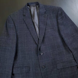 LRL Ralph Lauren 42R Flannel Wool Sport Coat Blazer Gray & Blue Plaid