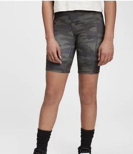 NWT GapFit Teen Recycled High Waisted Green Camo Biker Shorts Size Large (10) - Picture 1 of 3