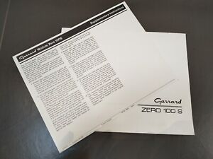 Original GARRARD ZERO 100 S ☆ Instruction Manual ☆ Printed in England ☆ ca. 1970