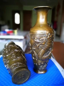 Collectable Dragon Phoenix Vintage Bronze Statue Flower Vase Signed pot big-20cm - Picture 1 of 6