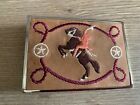 Vintage Western Embroidered Bucking Cowgirl Trophy Buckle Design 38mm 1 1/2 DR5