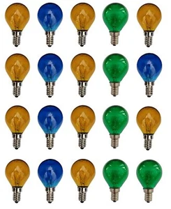 20x Glühlampe Glühbirne Kugel E14 Klar 25W 25 Watt 10x Gelb 5x Blau 5x Grün - Bild 1 von 1