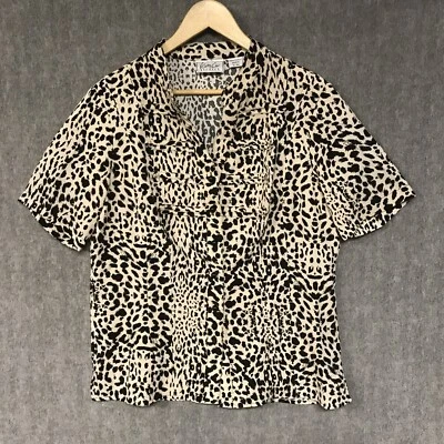 Kathy Che Shirt Womens XL Blouse Top Short Sleeve V Neck Leopard Casual Ladies - Image 1 of 4