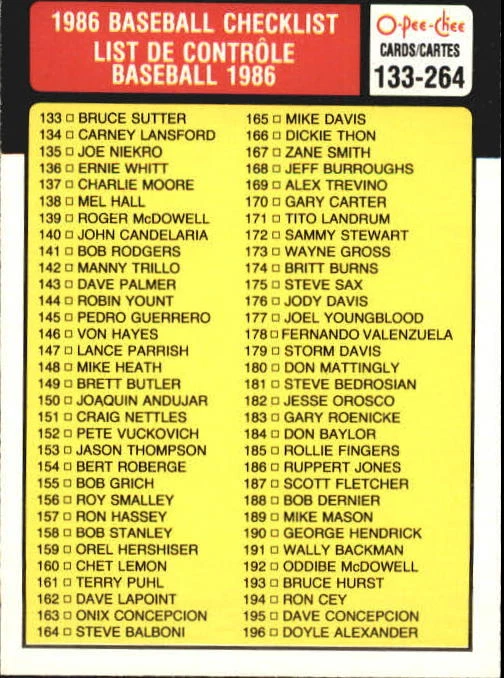 1986 O-Pee-Chee Baseball Card Pick 263-396 - Image 1 of 1
