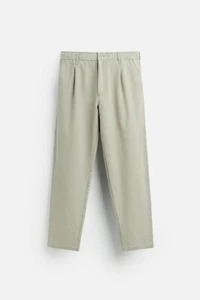 New Zara Textured Pleated Pants 8574/359 Gray chino casual jeans top shorts - Picture 1 of 6