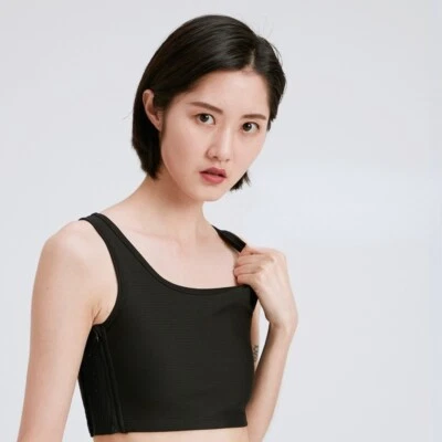 Lady Short Chest Binder Lesbian Undershirt Side Closure Zip Crop Tops FTM Casual - Image 1 of 4