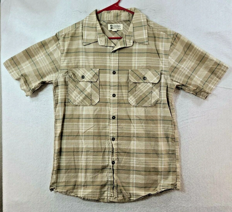 Alpine Designs Beige Plaid Short Sleeve Lightweight Active Shirt Mens Medium - Image 1 of 4