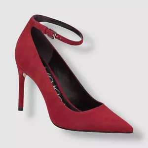 Calvin Klein Women's Red Demma Pointy Toe Ankle Strap Dress Pumps Shoe Size 8 - Picture 1 of 5