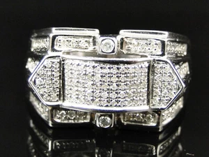 Men's White Gold Plated Moissanite Wedding Designer Fashion Band Pinky Ring 1 Ct - Picture 1 of 5