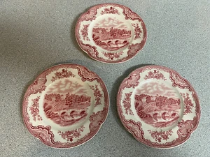 Vintage Lot of 3 Red Johnson Brothers Old Britain Castles Bread Plates 6 3/8” - Picture 1 of 4