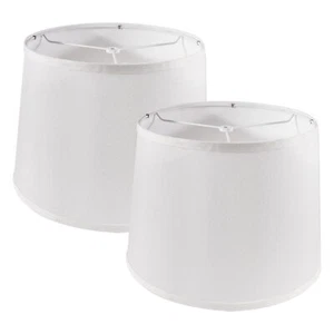 Lamp Shades White Linen 11"x13"x10" Drum Shape Table Floor Lamp Set of 2 - Picture 1 of 7