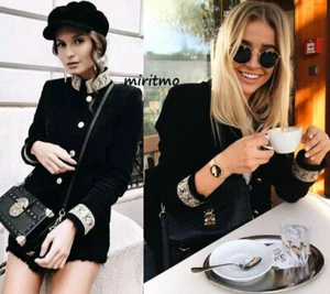 CHAQUETA MILITAR ZARA TERCIOPELO NEGRO BLAZER BORDADO PASAJE GRANDE L NUEVA - Imagen 1 de 12