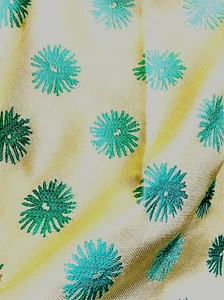 Embroidered Floral Designer Fabric Sample White Blue 17" SQ. - Duralee Brand - Picture 1 of 7