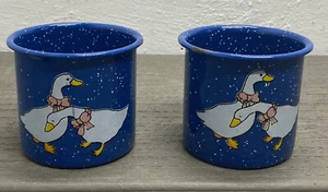 Juego de 2 tazas de café esmaltadas de colección esmalte azul moteado GANSOS Tres México - Imagen 1 de 7