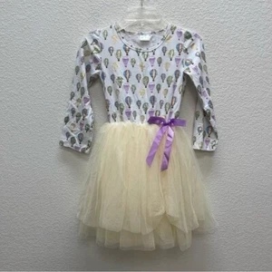 Hot Air Balloon Girls Dress Tulle Mesh Size 7 8 Purple Gold Cream Long Sleeves - Picture 1 of 7