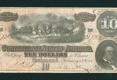 $10 1864 Estados Confederados de América ** SUBASTAS DE PAPEL MONEDA Foto 1 de 3