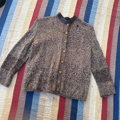 Vintage 1930s Two Tone Brown Wool Knit Sweater Cardigan Celluloid Buttons Jacket - Image 1 of 4