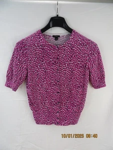 ANN TAYLOR SZ S Cotton/Rayon Magenta/White Soft Short Sleeve Cardigan Sweater - Picture 1 of 16