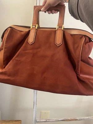 Bolso Boston de Lona Grande Yves Saint Laurent Vintage Rojo Marrón, Buen Estado Foto 1 de 4