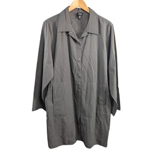 Eileen Fisher Womens Snap Front Mid Length Coat M Gray Cotton Nylon Minimalist - Picture 1 of 12