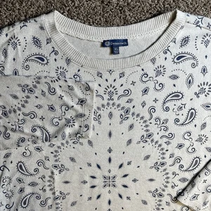 Democracy crewneck pullover XL sweatshirt Western Wear 3/4 Sleeve Paisley Women￼ - Picture 1 of 6