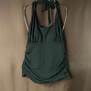 Tankini de mujer Lands' End 8, 2 LONG negro cuello cuadrado halter acanalado traje de baño top - Imagen 1 de 11