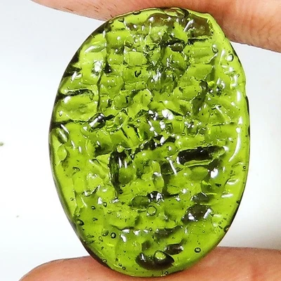 21.90 CT Lab Created Green Moldavite Cabochon Polished Gemstone 21x28x5 mm GT183 - Image 1 of 4
