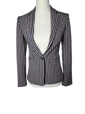 Chaqueta Blazer Express Talla 0 Rosa/Negro/Blanco Mini Cuadros Un Botón Elastizada Nueva Foto 1 de 4