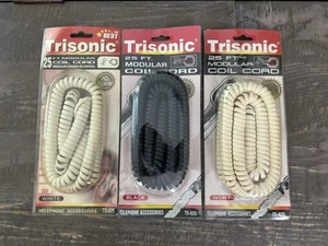 TRISONIC TS-625 Cewka 25 stóp VINTAGE KABLE TELEFONICZNE (3) Czarne, białe i kość słoniowa - Zdjęcie 1 z 7