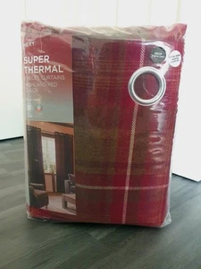 NEXT Super Thermal Eyelet Curtains Highland Red Check 228cm(108")w × 274cm(90")d - Picture 1 of 4