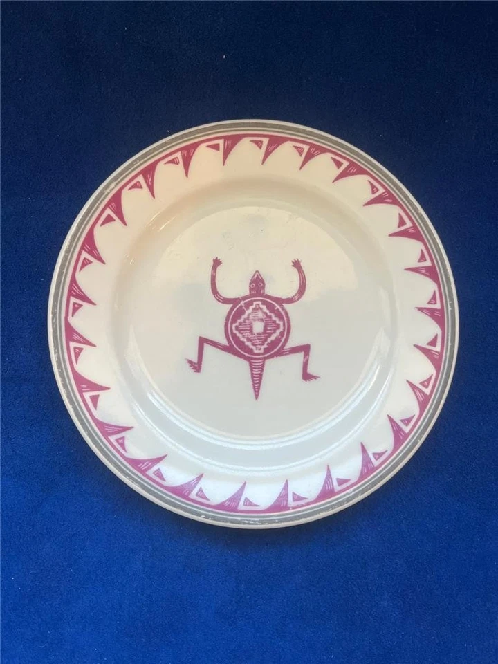 PIPESTONE -  ANCIENT MIMBRENO INDIAN 6 3/8" BURGANDY BREAD PLATE Sante Fe RR - Image 1 of 1
