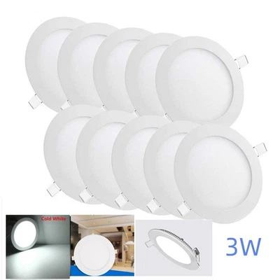 10PC LED Ceiling Recessed Panel Light Ultrathin Round LED Downlight 3W Led Light - Image 1 of 4