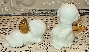 2er Set Vintage Porzellan Cherubs mit goldenen Flügeln einer sitzend & einer liegend - Bild 1 von 8